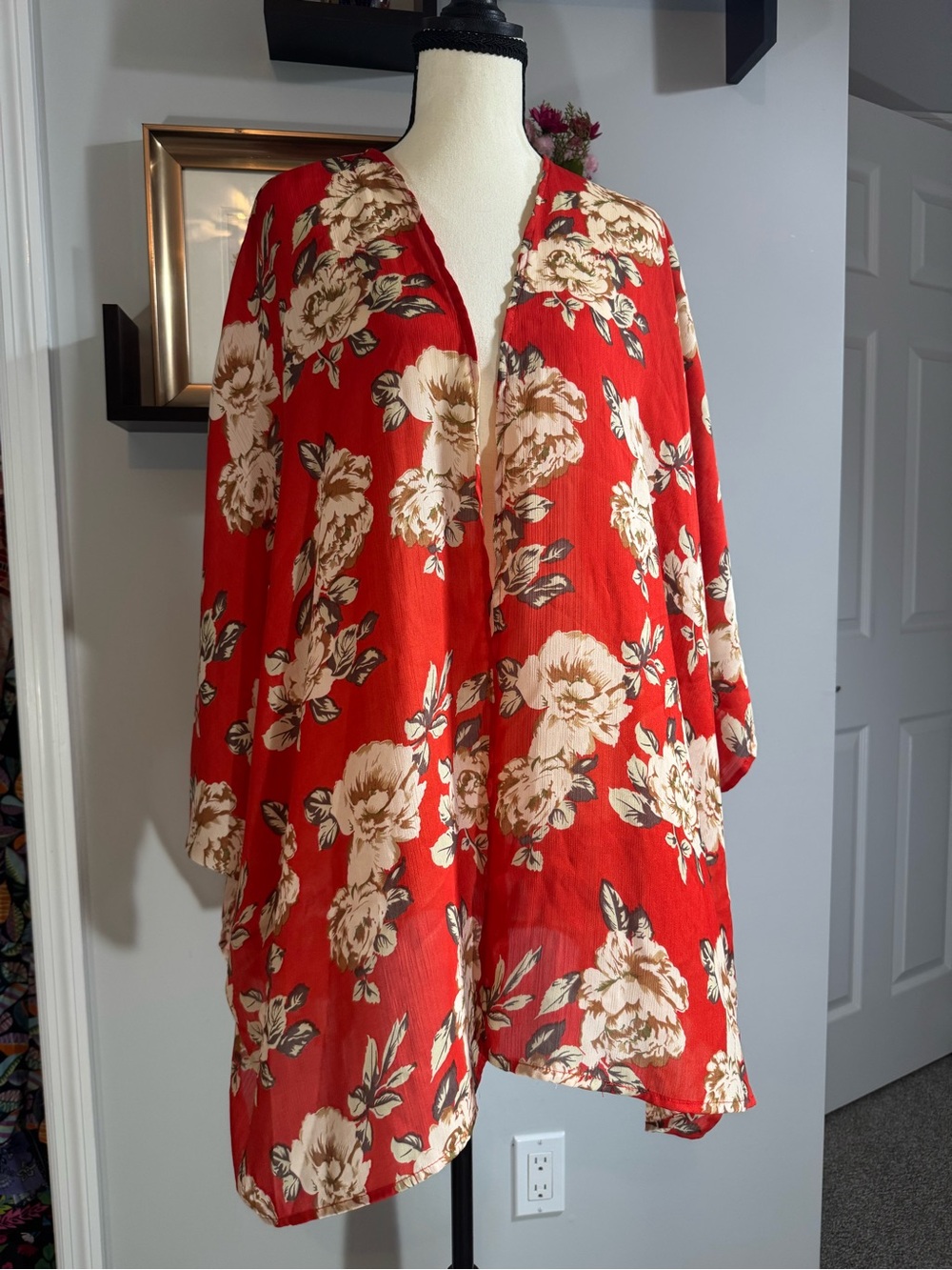 Umgee Red Floral Open-Front Kimono